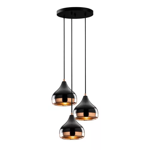 Modern chandelier with metal body, black and copper design, diameter 37 cm, height 111 cm | Adjustable height, 3 x E27 Max 40W | Stylish lighting for Glam and Scandinavian decor, with easy setup
