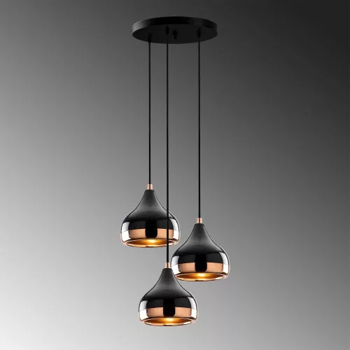 Modern chandelier with metal body, black and copper design, diameter 37 cm, height 111 cm | Adjustable height, 3 x E27 Max 40W | Stylish lighting for Glam and Scandinavian decor, with easy setup