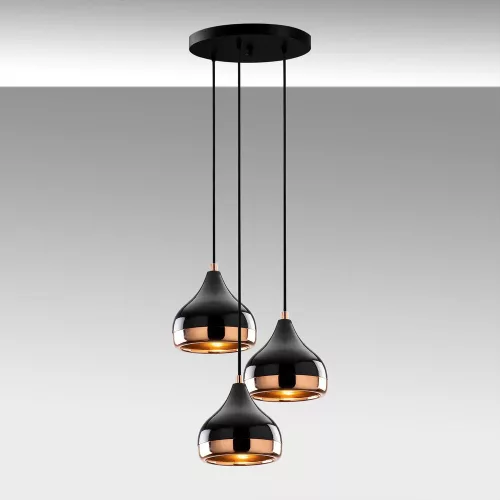 Modern chandelier with metal body, black and copper design, diameter 37 cm, height 111 cm | Adjustable height, 3 x E27 Max 40W | Stylish lighting for Glam and Scandinavian decor, with easy setup