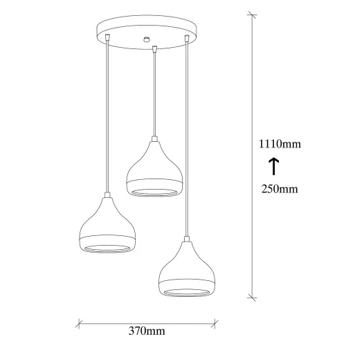 Modern chandelier with metal body, black and copper design, diameter 37 cm, height 111 cm | Adjustable height, 3 x E27 Max 40W | Stylish lighting for Glam and Scandinavian decor, with easy setup