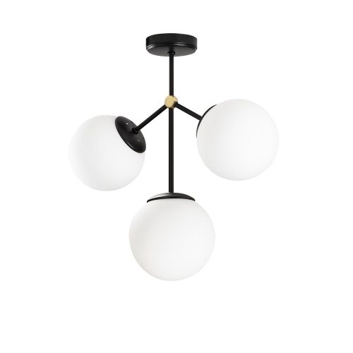Modern chandelier with metal body and glass cap, 43 x 15 cm, height 43 cm | 3 x E27 Max 40W | Stylish black and white design, perfect for Scandinavian home decor | Contains setup instructions
