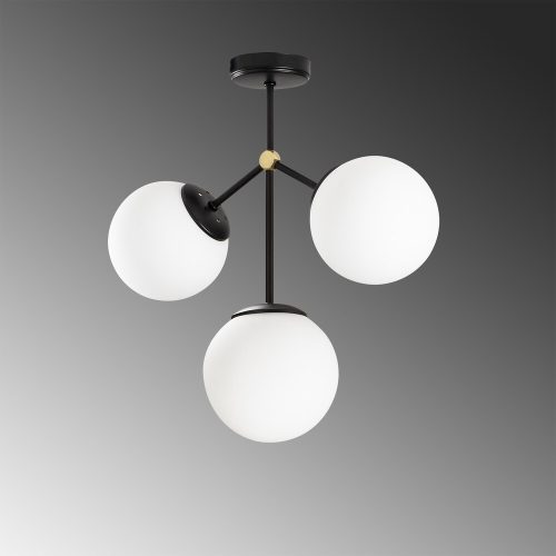 Modern chandelier with metal body and glass cap, 43 x 15 cm, height 43 cm | 3 x E27 Max 40W | Stylish black and white design, perfect for Scandinavian home decor | Contains setup instructions