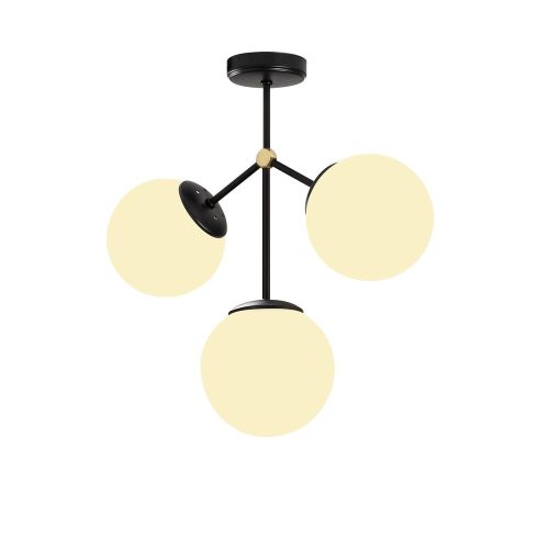 Modern chandelier with metal body and glass cap, 43 x 15 cm, height 43 cm | 3 x E27 Max 40W | Stylish black and white design, perfect for Scandinavian home decor | Contains setup instructions