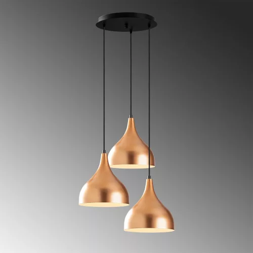 Modern chandelier with adjustable height, copper and black finish, 47 x 16 cm | 3 x E27 Max 40W, IP20 | Elegant Scandinavian design for home and office, perfect for charming spaces