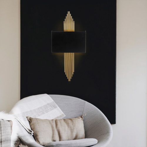Modern Black Wall Lamp, MDF Body, 60 x 12 x 33 cm, E27 Socket (Max 40W), IP20, Pluggable, Laser-Cut Design, Stylish & Functional Lighting for Any Space
