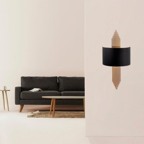 Modern Black Wall Lamp, MDF Body, 60 x 12 x 33 cm, E27 Socket (Max 40W), IP20, Pluggable, Laser-Cut Design, Stylish & Functional Lighting for Any Space