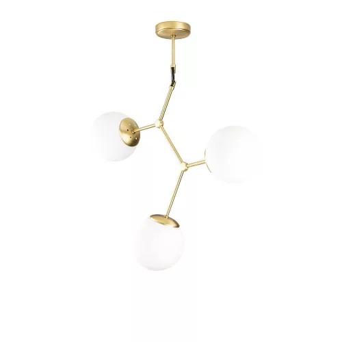Modern chandelier with metal body and glass cap, yellow-white, 55 x 15 cm | Height: 65 cm, 3 x E27 Max 40W | Stylish Scandinavian design for charming interior design, IP20 rating