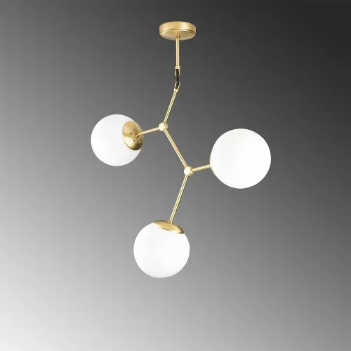 Modern chandelier with metal body and glass cap, yellow-white, 55 x 15 cm | Height: 65 cm, 3 x E27 Max 40W | Stylish Scandinavian design for charming interior design, IP20 rating
