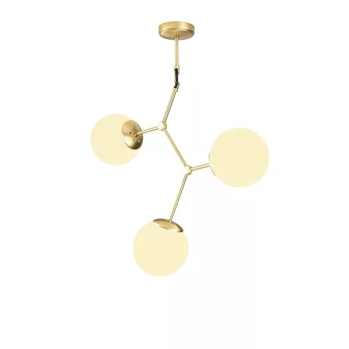 Modern chandelier with metal body and glass cap, yellow-white, 55 x 15 cm | Height: 65 cm, 3 x E27 Max 40W | Stylish Scandinavian design for charming interior design, IP20 rating