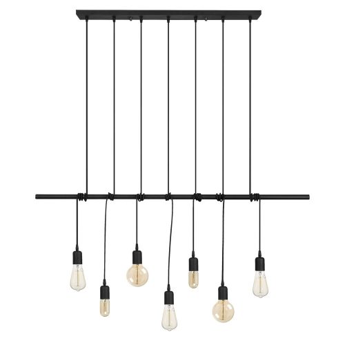 Modern industrial chandelier, Black metal body, 120 x 10 cm, Height: 180 cm, Adjustable, 7 x E27 Max 40W, Installation instructions included, IP20 | Stylish lighting for home and office spaces