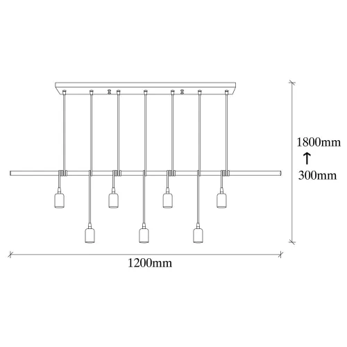 Modern industrial chandelier, Black metal body, 120 x 10 cm, Height: 180 cm, Adjustable, 7 x E27 Max 40W, Installation instructions included, IP20 | Stylish lighting for home and office spaces