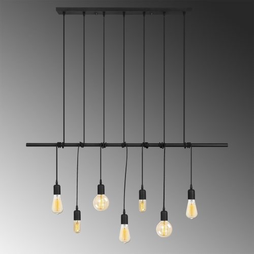 Modern industrial chandelier, Black metal body, 120 x 10 cm, Height: 180 cm, Adjustable, 7 x E27 Max 40W, Installation instructions included, IP20 | Stylish lighting for home and office spaces