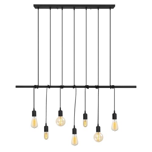 Modern industrial chandelier, Black metal body, 120 x 10 cm, Height: 180 cm, Adjustable, 7 x E27 Max 40W, Installation instructions included, IP20 | Stylish lighting for home and office spaces
