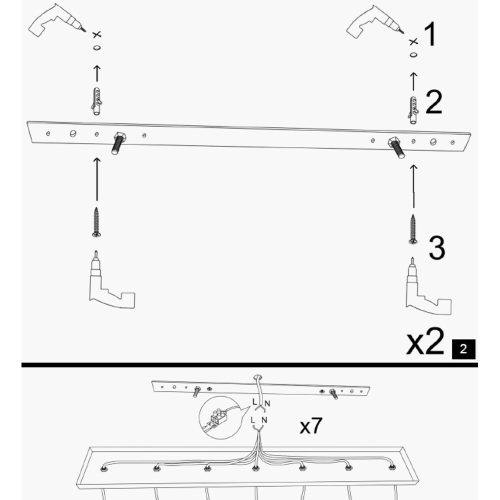 Modern industrial chandelier, Black metal body, 120 x 10 cm, Height: 180 cm, Adjustable, 7 x E27 Max 40W, Installation instructions included, IP20 | Stylish lighting for home and office spaces