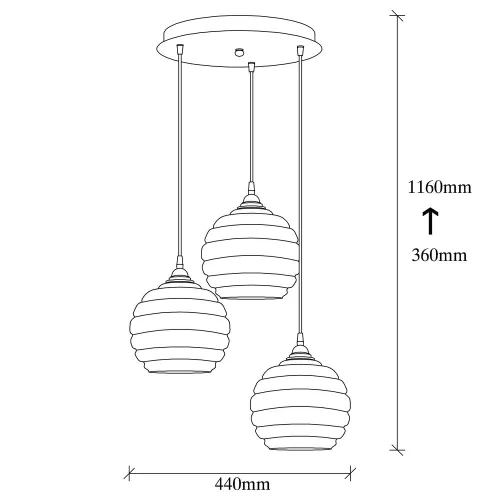 Elegant chandelier with metal body and glass cap, 44 x 44 cm, height 116 cm | Adjustable height, 3 x E27 Max 40W | Gold and black finish | Perfect for nostalgic Scandinavian and Southwestern decor