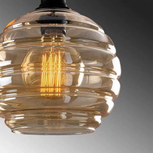 Elegant chandelier with metal body and glass cap, 44 x 44 cm, height 116 cm | Adjustable height, 3 x E27 Max 40W | Gold and black finish | Perfect for nostalgic Scandinavian and Southwestern decor