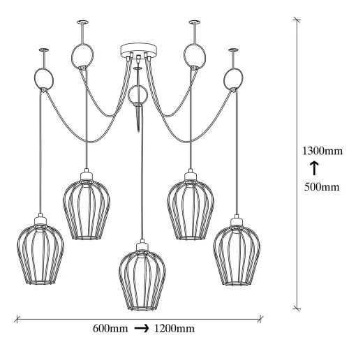 Industrial black chandelier, diameter 120 cm, adjustable height 130 cm | Metal housing, 5 x E27 sockets, IP20 | Perfect for nostalgic home decor and modern spaces, set-up instructions included