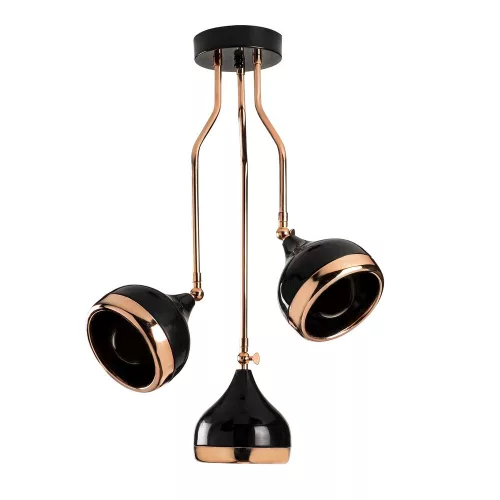 Modern chandelier with metal body, black and copper, 50 x 50 cm, adjustable height (75 cm) | 3 x E27 Max 40W | Stylish Scandinavian design, with installation instructions, IP20 rating