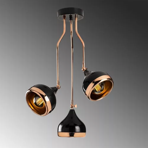 Modern chandelier with metal body, black and copper, 50 x 50 cm, adjustable height (75 cm) | 3 x E27 Max 40W | Stylish Scandinavian design, with installation instructions, IP20 rating