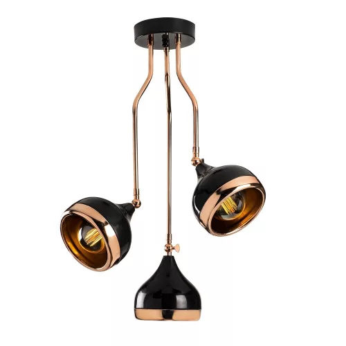 Modern chandelier with metal body, black and copper, 50 x 50 cm, adjustable height (75 cm) | 3 x E27 Max 40W | Stylish Scandinavian design, with installation instructions, IP20 rating