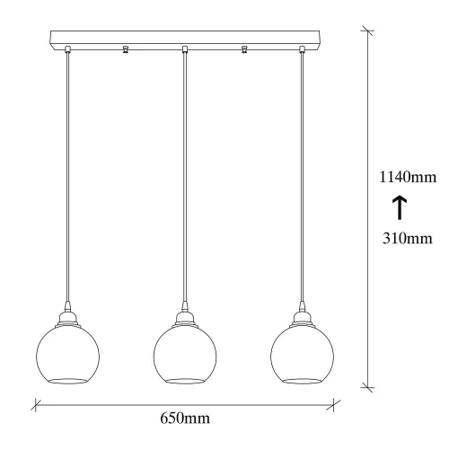 Industrial Scandinavian chandelier, smoke color, 65 x 65 cm, height 114 cm | Metal housing, glass cap, adjustable height, 3 x E27 Max 40W | Perfect for nostalgic home decor and modern spaces