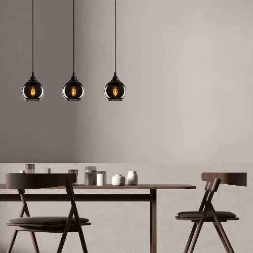 Industrial Scandinavian chandelier, smoke color, 65 x 65 cm, height 114 cm | Metal housing, glass cap, adjustable height, 3 x E27 Max 40W | Perfect for nostalgic home decor and modern spaces