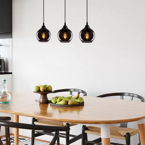 Industrial Scandinavian chandelier, smoke color, 65 x 65 cm, height 114 cm | Metal housing, glass cap, adjustable height, 3 x E27 Max 40W | Perfect for nostalgic home decor and modern spaces