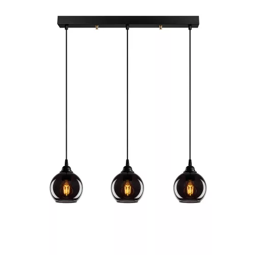 Industrial Scandinavian chandelier, smoke color, 65 x 65 cm, height 114 cm | Metal housing, glass cap, adjustable height, 3 x E27 Max 40W | Perfect for nostalgic home decor and modern spaces