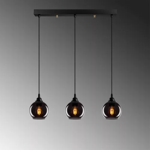 Industrial Scandinavian chandelier, smoke color, 65 x 65 cm, height 114 cm | Metal housing, glass cap, adjustable height, 3 x E27 Max 40W | Perfect for nostalgic home decor and modern spaces