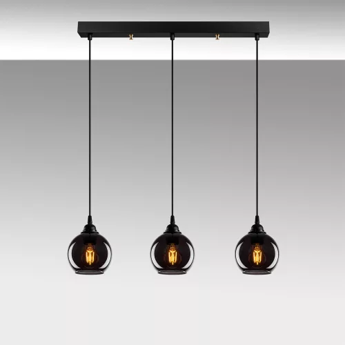 Industrial Scandinavian chandelier, smoke color, 65 x 65 cm, height 114 cm | Metal housing, glass cap, adjustable height, 3 x E27 Max 40W | Perfect for nostalgic home decor and modern spaces