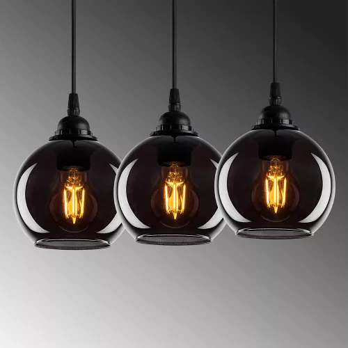 Industrial Scandinavian chandelier, smoke color, 65 x 65 cm, height 114 cm | Metal housing, glass cap, adjustable height, 3 x E27 Max 40W | Perfect for nostalgic home decor and modern spaces
