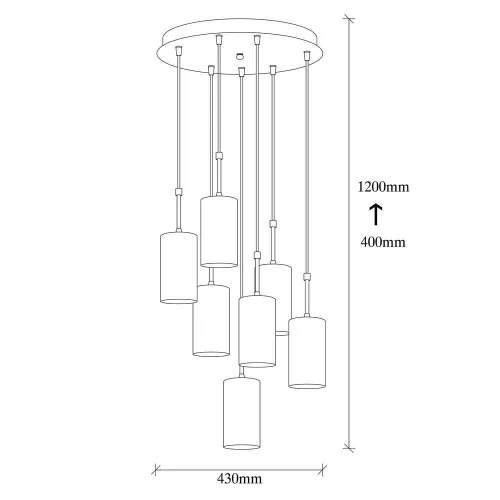 Elegant modern chandelier, gold and black, diameter 43 cm, height 120 cm | Adjustable height, 7 x E27 Max 40W | Perfect for Glam and Scandinavian decor | Includes setup instructions and how to connect the device