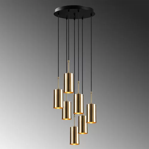 Elegant modern chandelier, gold and black, diameter 43 cm, height 120 cm | Adjustable height, 7 x E27 Max 40W | Perfect for Glam and Scandinavian decor | Includes setup instructions and how to connect the device