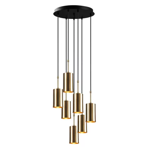 Elegant modern chandelier, gold and black, diameter 43 cm, height 120 cm | Adjustable height, 7 x E27 Max 40W | Perfect for Glam and Scandinavian decor | Includes setup instructions and how to connect the device