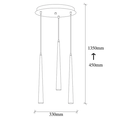Modern black chandelier, diameter 33 cm, height 135 cm | Metal housing, adjustable height, with 3 x E14 LED bulbs, IP20 | Perfect for industrial and Scandinavian decor, easy setup guide