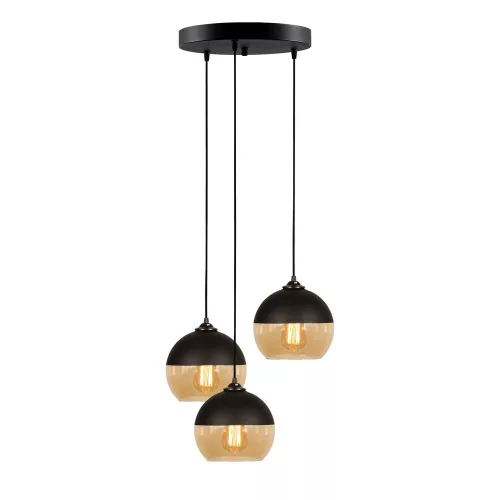 Industrial Scandinavian chandelier, black and honey, diameter 45 cm, height 116 cm | Adjustable height, 3 x E27 sockets, IP20 | Perfect for nostalgic home decor and modern spaces