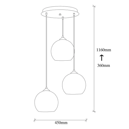 Industrial Scandinavian chandelier, black and honey, diameter 45 cm, height 116 cm | Adjustable height, 3 x E27 sockets, IP20 | Perfect for nostalgic home decor and modern spaces