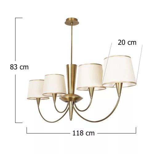 Antique Glam chandelier, Metal body, 118 x 20 cm, Height: 83 cm | 4 x E27 Max 40W, Elegant design, with setting guide | Perfect for living rooms, dining rooms and modern rooms, IP20 rating