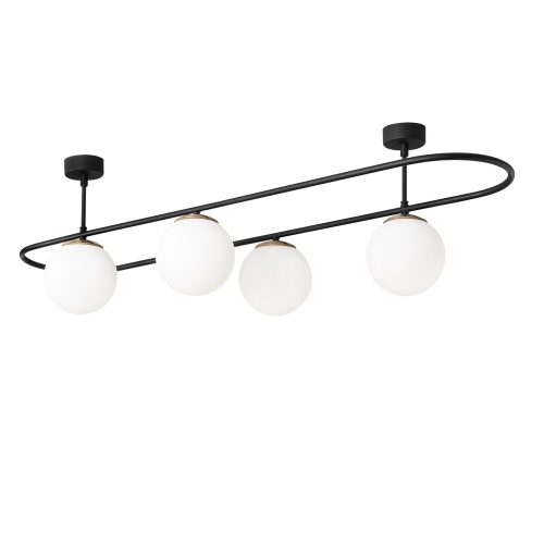 Modern industrial chandelier, black and white, 124 x 40 cm | Iron body, glass cap, 4 x E27 Max 40W | Height: 33 cm, IP20 | Perfect for Scandinavian and modern decor, set up instructions included