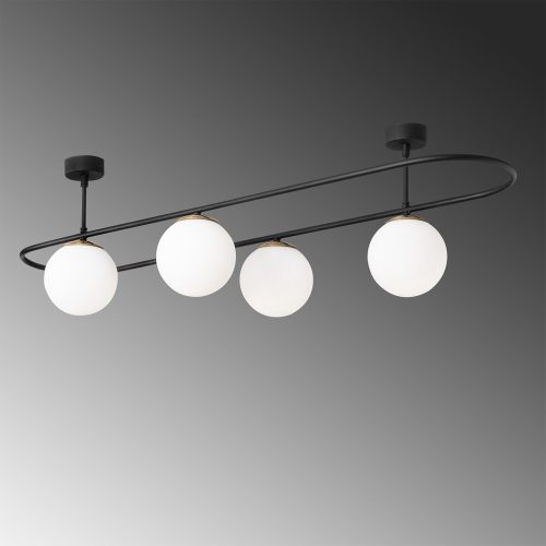 Modern industrial chandelier, black and white, 124 x 40 cm | Iron body, glass cap, 4 x E27 Max 40W | Height: 33 cm, IP20 | Perfect for Scandinavian and modern decor, set up instructions included