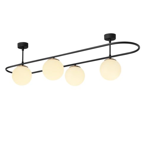 Modern industrial chandelier, black and white, 124 x 40 cm | Iron body, glass cap, 4 x E27 Max 40W | Height: 33 cm, IP20 | Perfect for Scandinavian and modern decor, set up instructions included