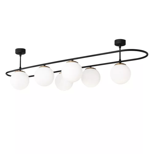 Modern industrial chandelier, black and white, 124 x 40 cm | Metal housing, glass cap, 6 x E27 Max 40W | Height: 33 cm, IP20 | Perfect for Scandinavian and modern decor, set up instructions included