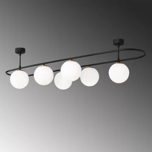 Modern industrial chandelier, black and white, 124 x 40 cm | Metal housing, glass cap, 6 x E27 Max 40W | Height: 33 cm, IP20 | Perfect for Scandinavian and modern decor, set up instructions included