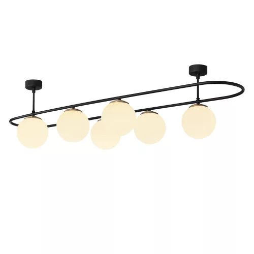 Modern industrial chandelier, black and white, 124 x 40 cm | Metal housing, glass cap, 6 x E27 Max 40W | Height: 33 cm, IP20 | Perfect for Scandinavian and modern decor, set up instructions included