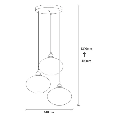 Industrial Scandinavian chandelier, smoke color, 61 x 61 cm, Height: 120 cm | Metal housing, glass cap, adjustable height, 3 x E27 Max 40W | Perfect for nostalgic home decor and modern spaces
