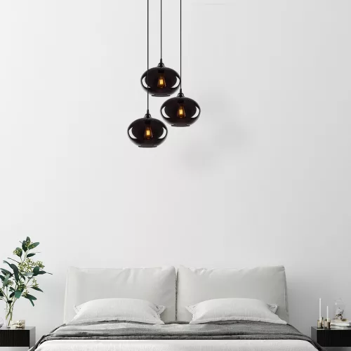 Industrial Scandinavian chandelier, smoke color, 61 x 61 cm, Height: 120 cm | Metal housing, glass cap, adjustable height, 3 x E27 Max 40W | Perfect for nostalgic home decor and modern spaces