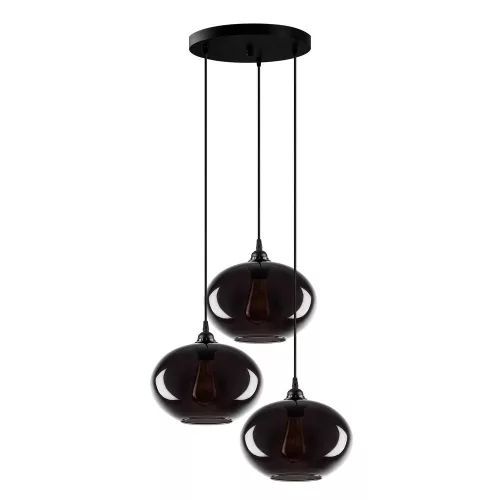 Industrial Scandinavian chandelier, smoke color, 61 x 61 cm, Height: 120 cm | Metal housing, glass cap, adjustable height, 3 x E27 Max 40W | Perfect for nostalgic home decor and modern spaces
