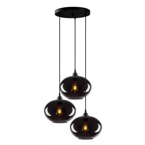 Industrial Scandinavian chandelier, smoke color, 61 x 61 cm, Height: 120 cm | Metal housing, glass cap, adjustable height, 3 x E27 Max 40W | Perfect for nostalgic home decor and modern spaces