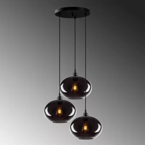 Industrial Scandinavian chandelier, smoke color, 61 x 61 cm, Height: 120 cm | Metal housing, glass cap, adjustable height, 3 x E27 Max 40W | Perfect for nostalgic home decor and modern spaces