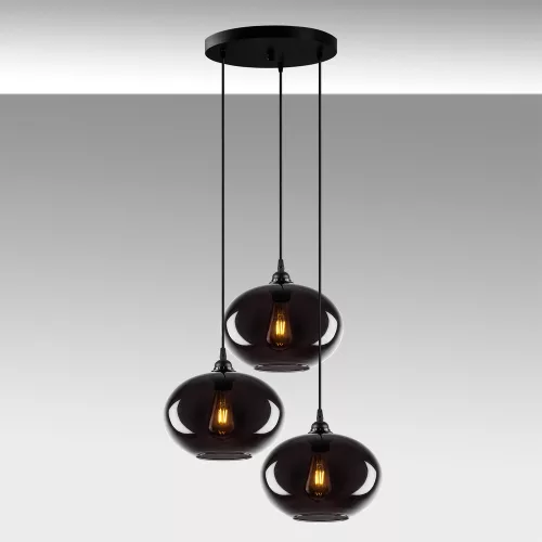 Industrial Scandinavian chandelier, smoke color, 61 x 61 cm, Height: 120 cm | Metal housing, glass cap, adjustable height, 3 x E27 Max 40W | Perfect for nostalgic home decor and modern spaces